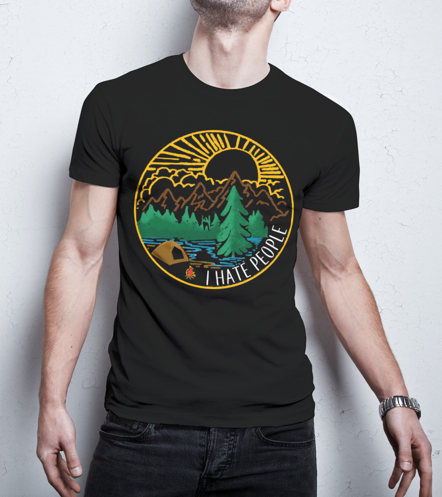 I Hate People Camping Mountains Forest Sunset Scene T-Shirt