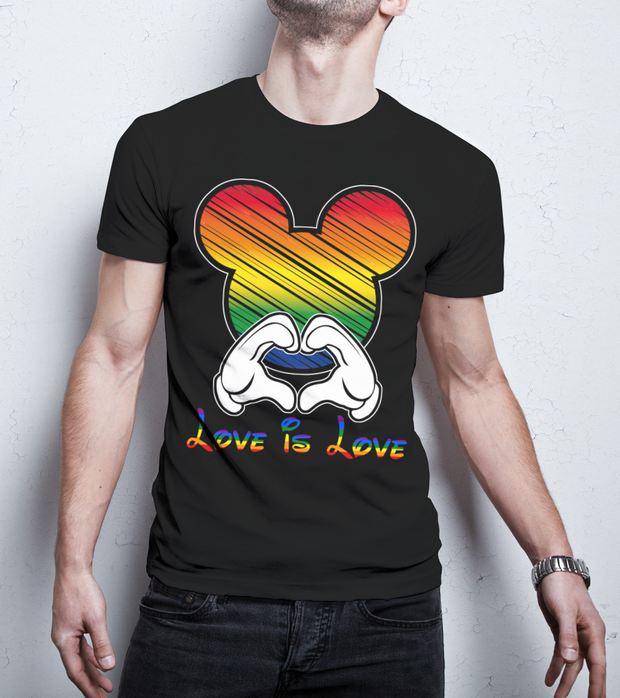 Love Is Love Rainbow Mickey Heart Hands T-Shirt