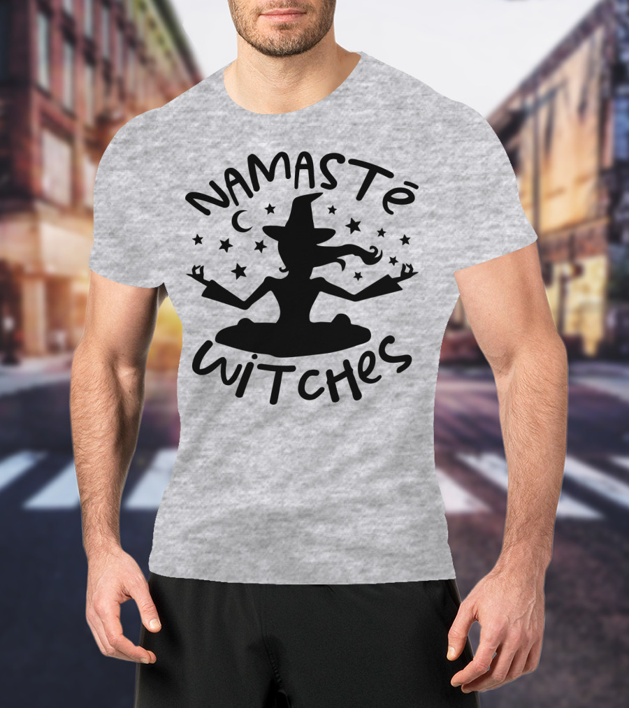 Namaste Witches Silhouette With Hat And Stars T-Shirt