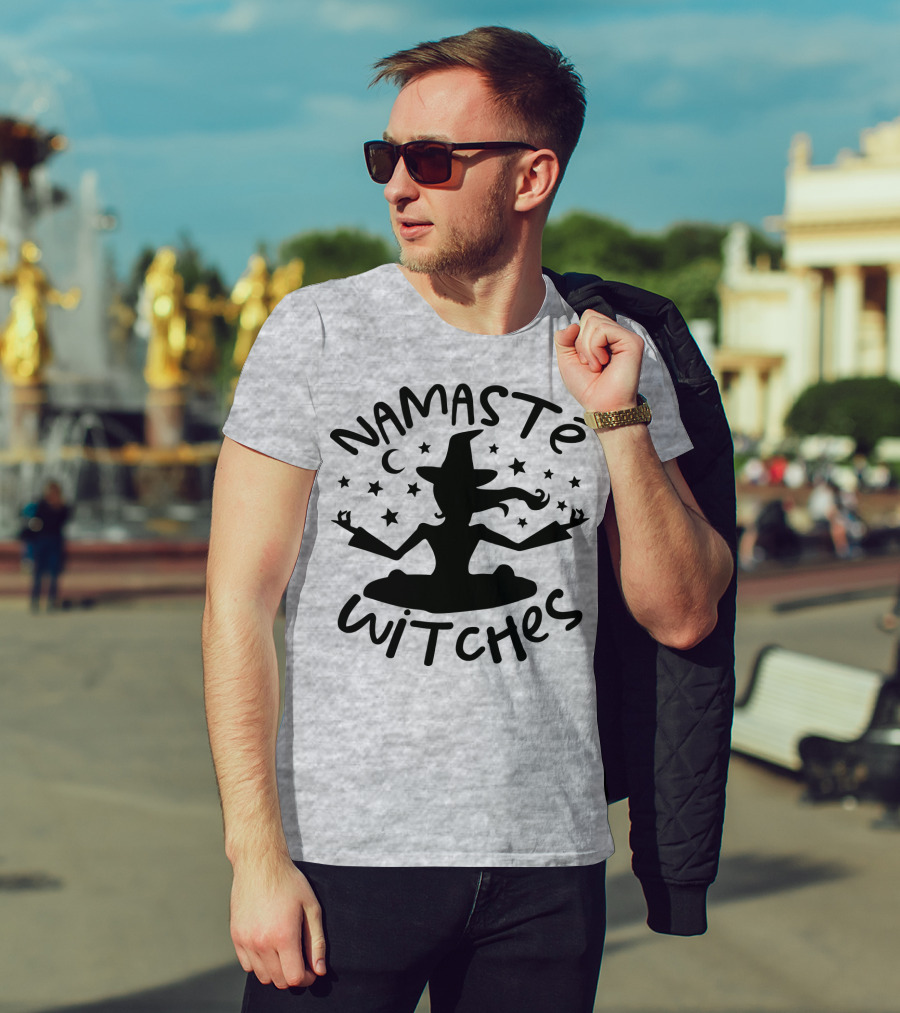 Namaste Witches Silhouette With Hat And Stars T-Shirt