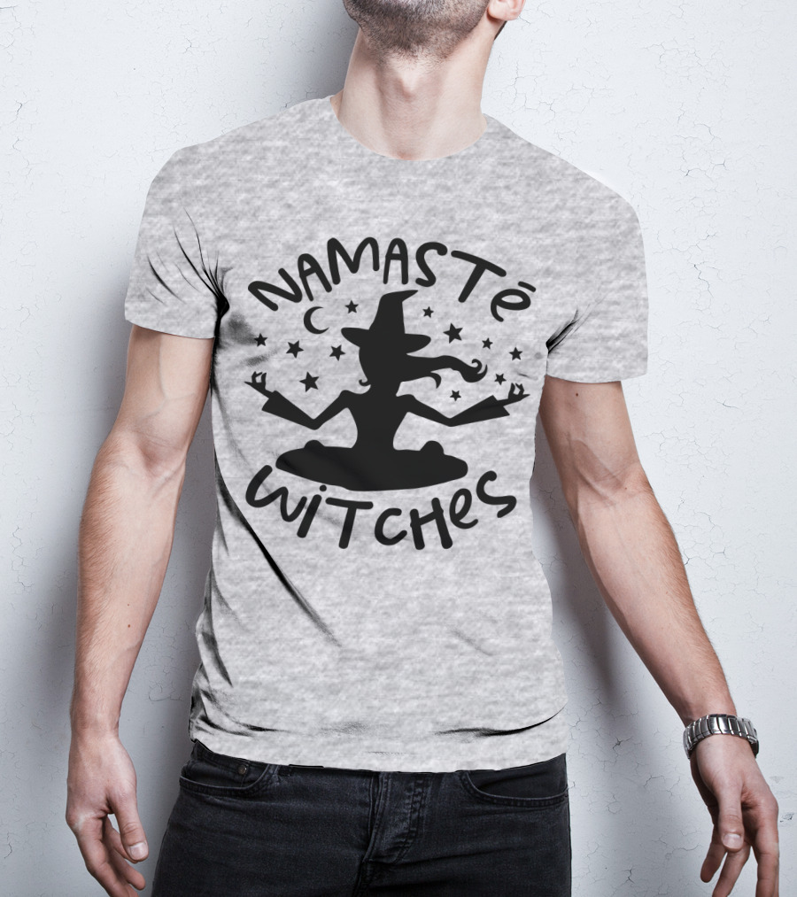 Namaste Witches Silhouette With Hat And Stars T-Shirt