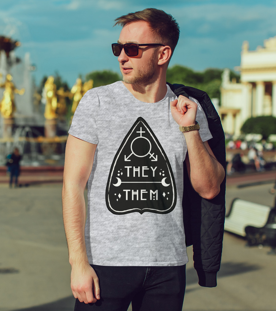 They Them Nonbinary Arrow Symbols Crescent Moons Geometric T-Shirt