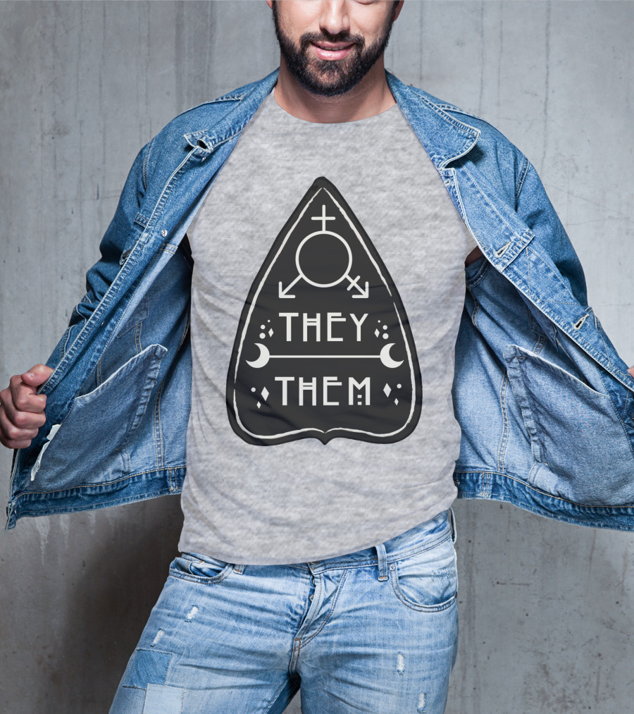 They Them Nonbinary Arrow Symbols Crescent Moons Geometric T-Shirt