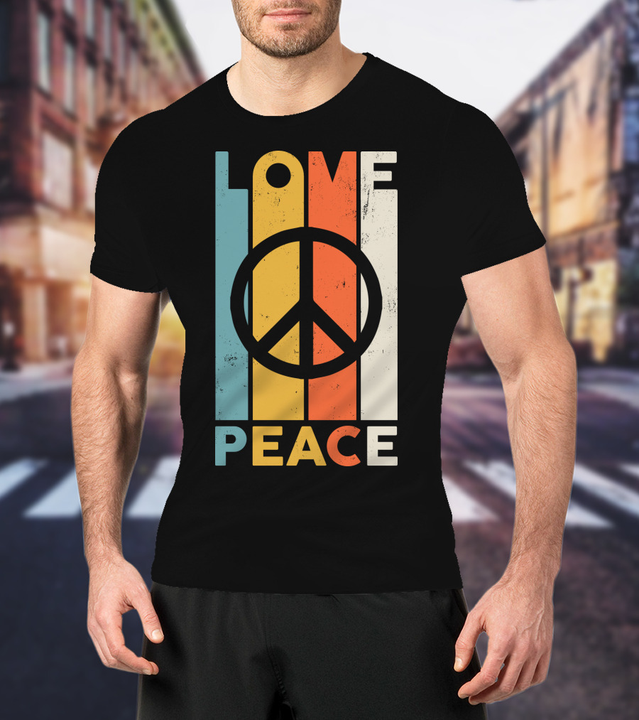LOVE Peace Sign Vintage Stripes T-Shirt