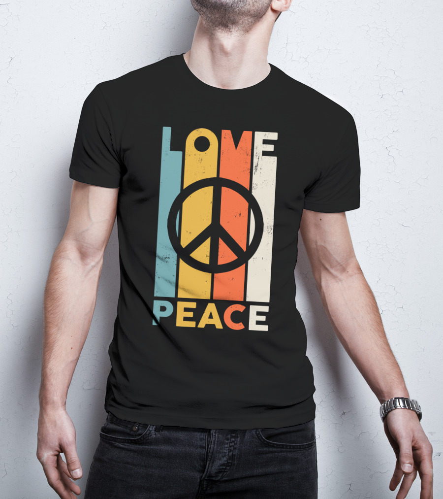 LOVE Peace Sign Vintage Stripes T-Shirt