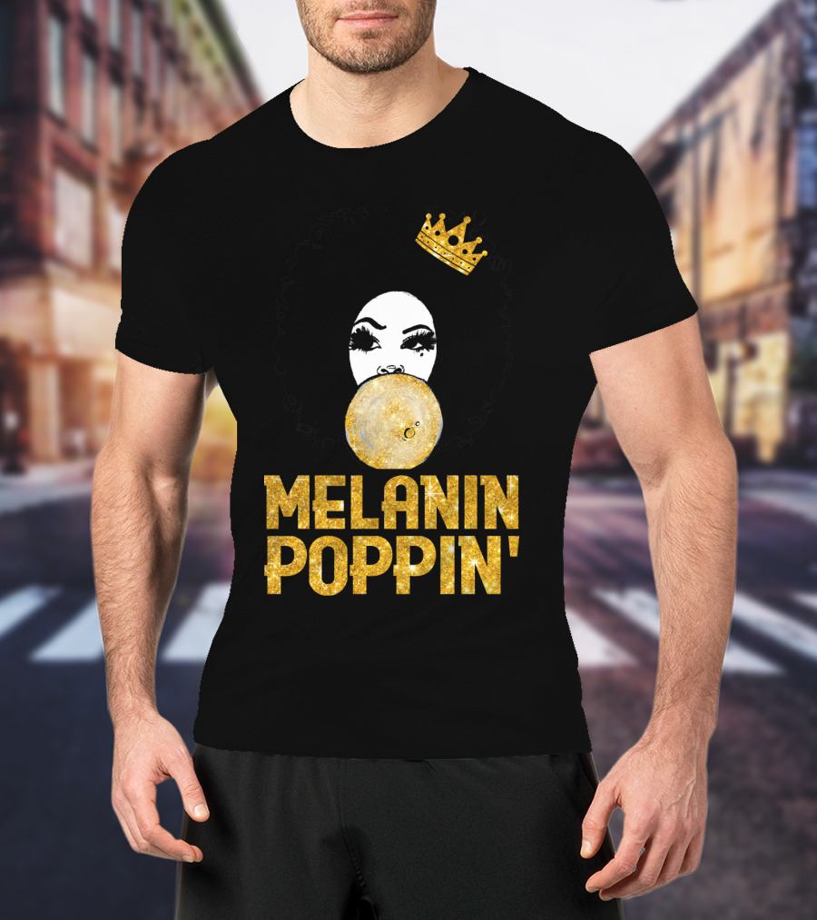 Melanin Poppin' Afro Queen Gold Bubblegum Crown T-Shirt