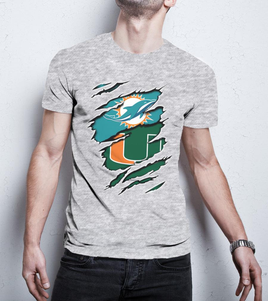 Dolphins Hurricanes Logo Tear Combination T-Shirt
