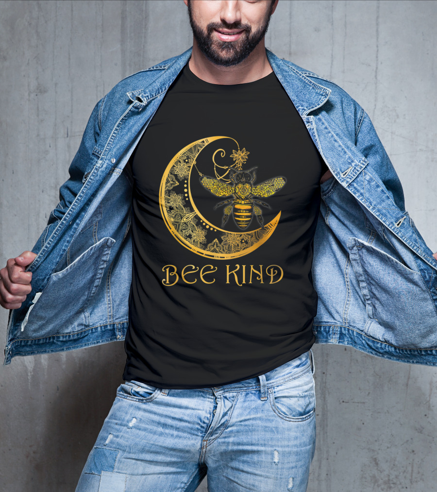 Bee Kind Golden Mandala Bee On Crescent Moon T-Shirt