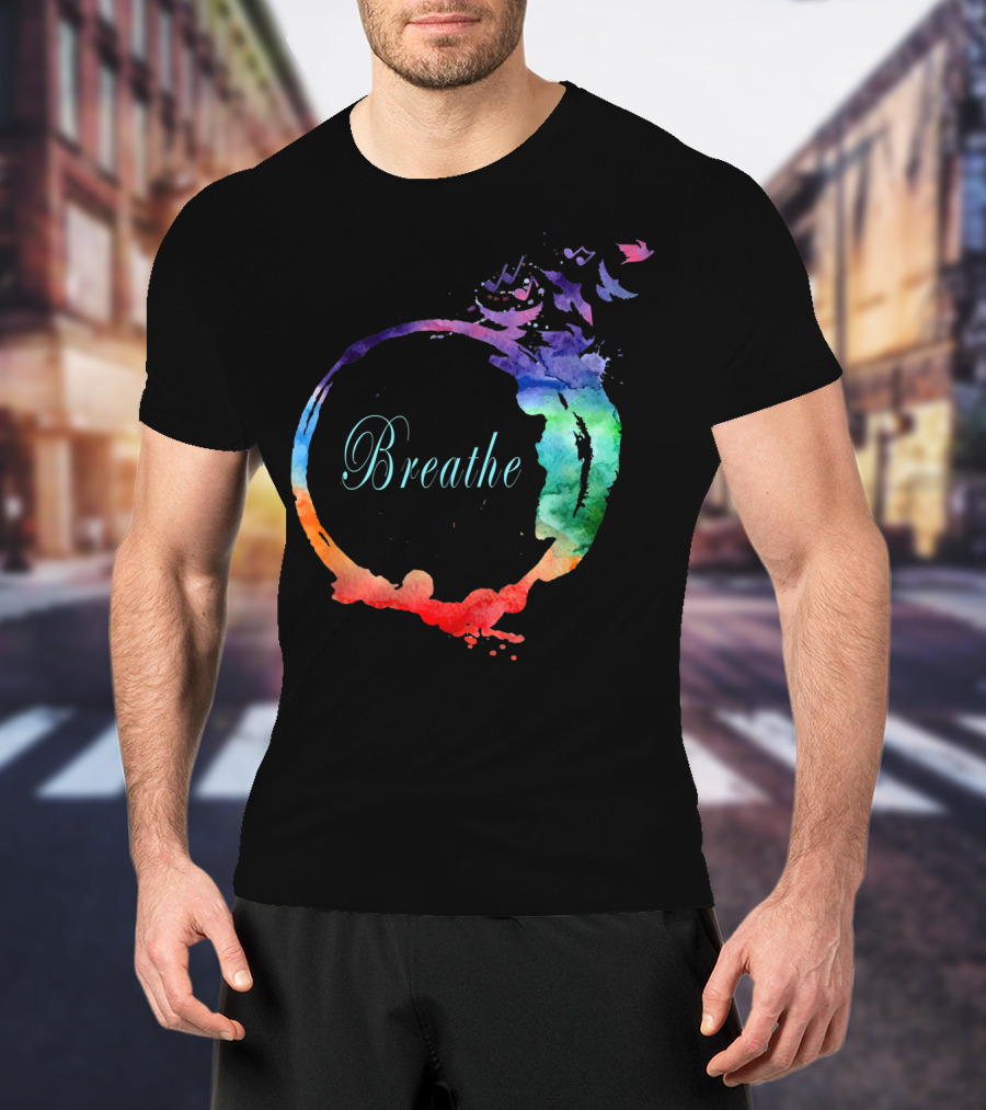 Breathe Cool Heavenly Breath Nature Yoga Watercolor Mandala T-Shirt