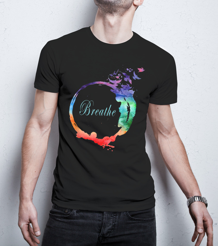 Breathe Cool Heavenly Breath Nature Yoga Watercolor Mandala T-Shirt