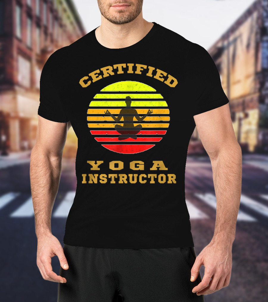 Certified Yoga Instructor Retro Sunset Meditating T-Shirt