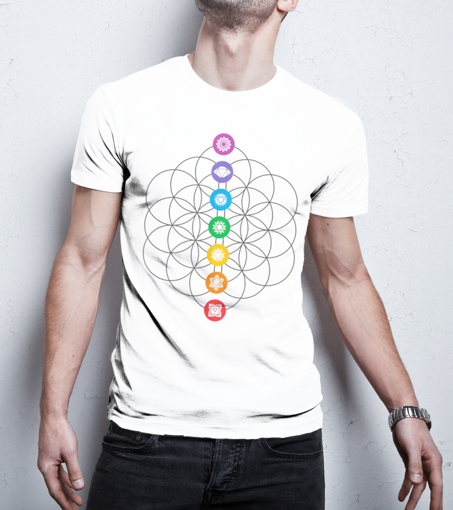 Chakras Meditation Sacred Geometry Flower Of Life T-Shirt