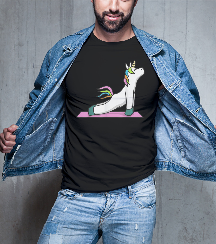 Cute Yoga Unicorn Meditation Fitness Pose With Rainbow Mane T-Shirt