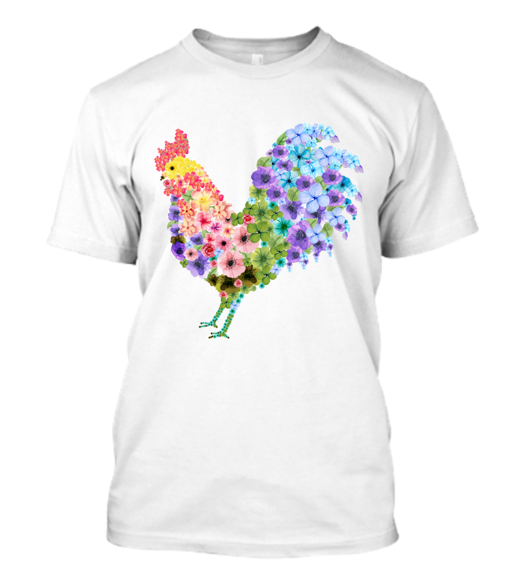 CHICKEN Flower Patterned Rooster With Vibrant Floral Colors T-Shirt