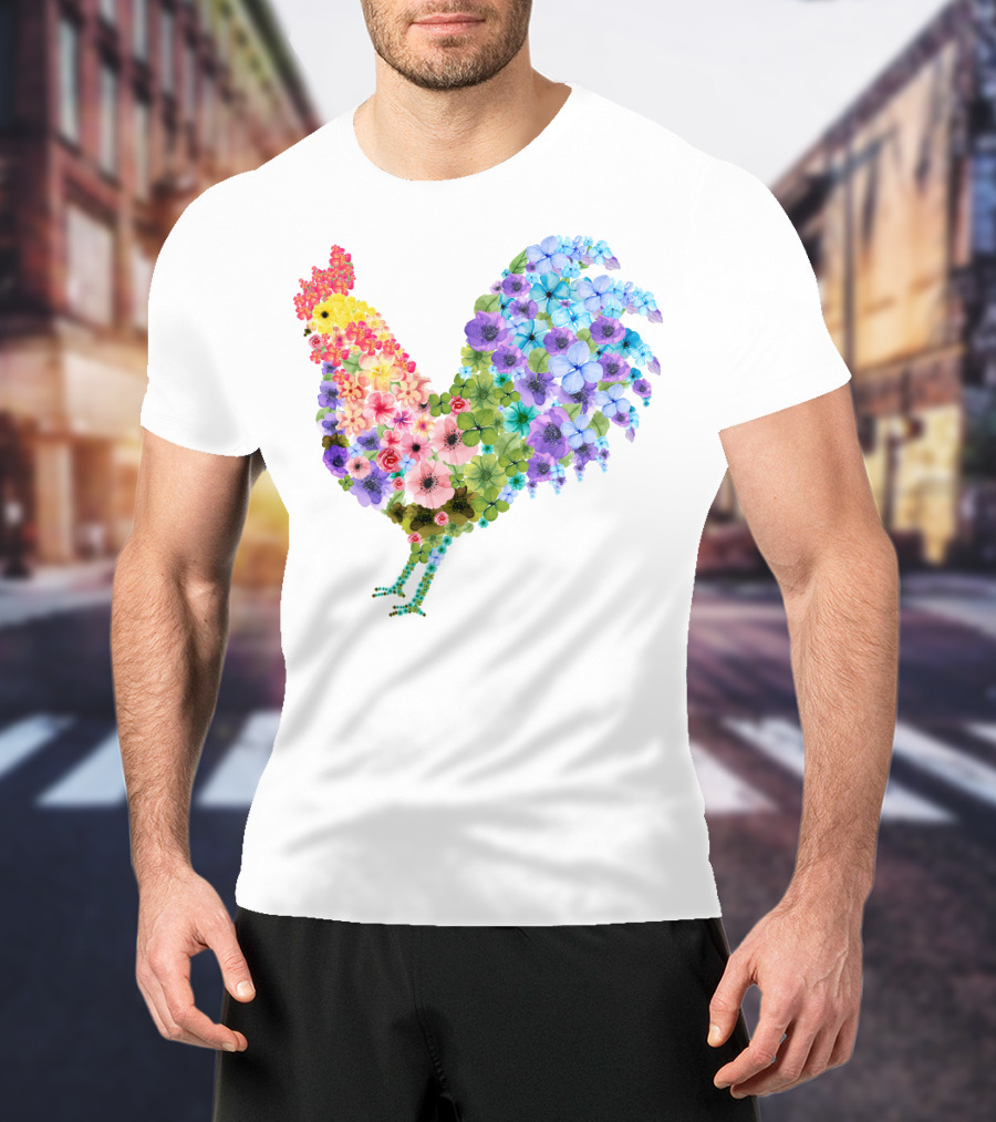 CHICKEN Flower Patterned Rooster With Vibrant Floral Colors T-Shirt