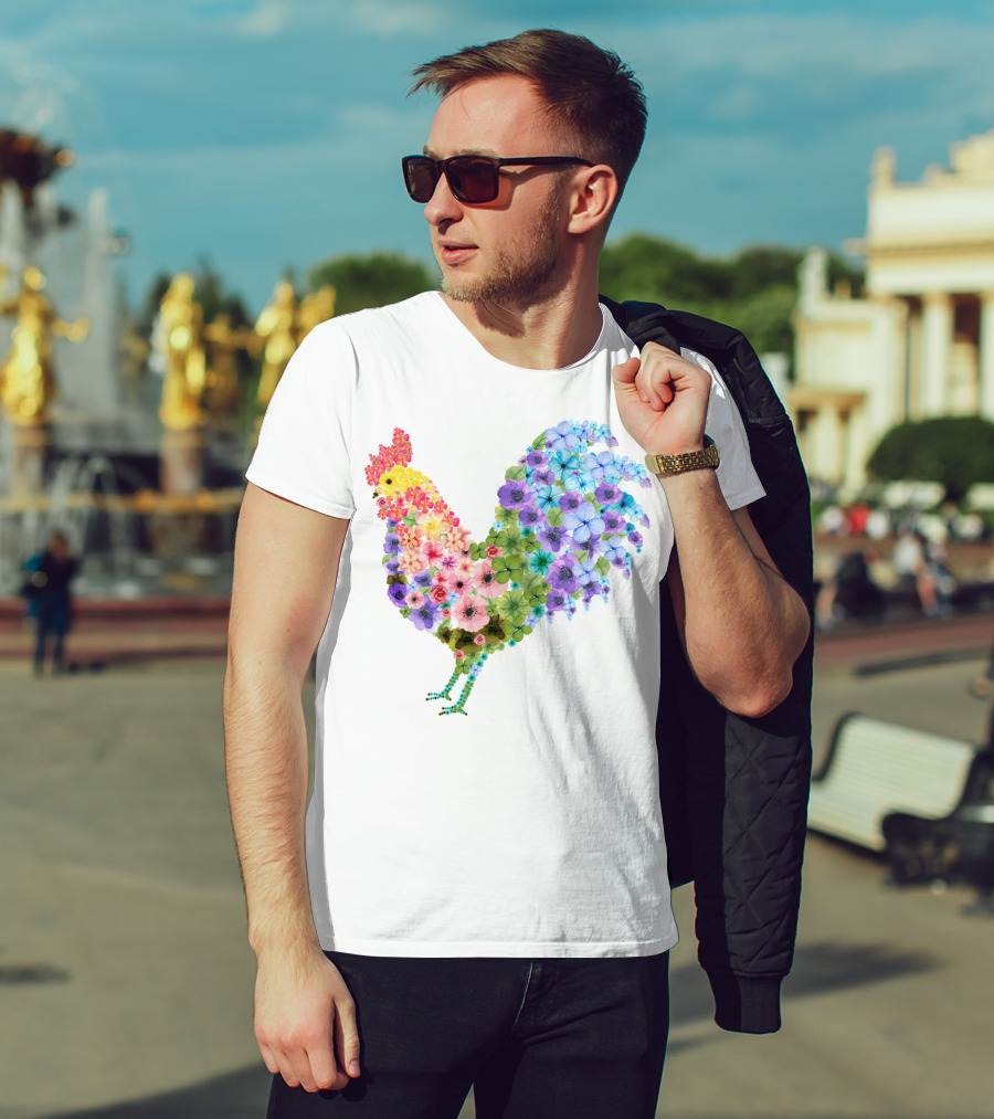 CHICKEN Flower Patterned Rooster With Vibrant Floral Colors T-Shirt