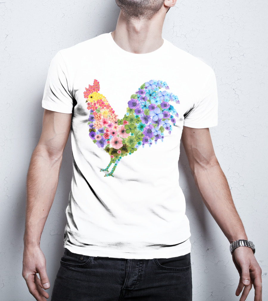 CHICKEN Flower Patterned Rooster With Vibrant Floral Colors T-Shirt