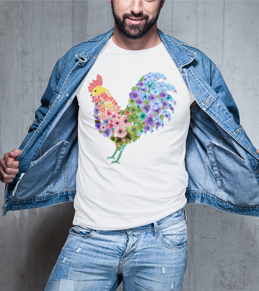 CHICKEN Flower Patterned Rooster With Vibrant Floral Colors T-Shirt