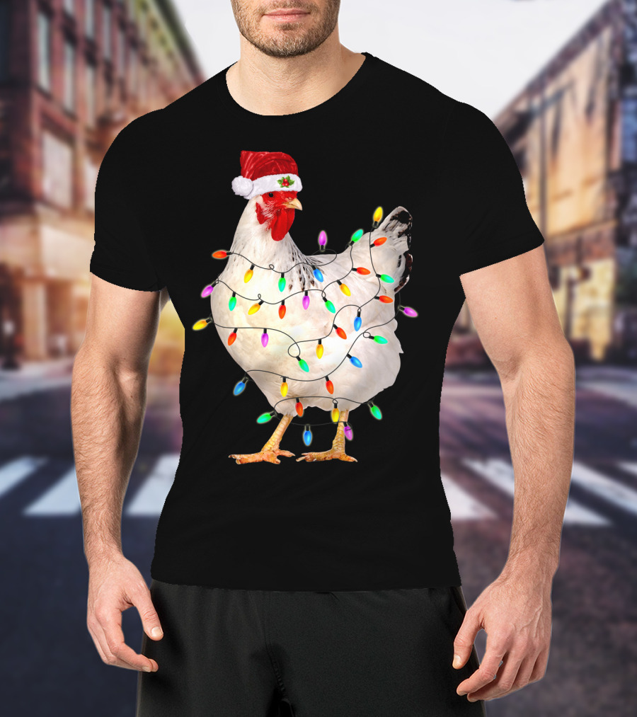 Chicken Light Christmas Santa Hat String Lights T-Shirt