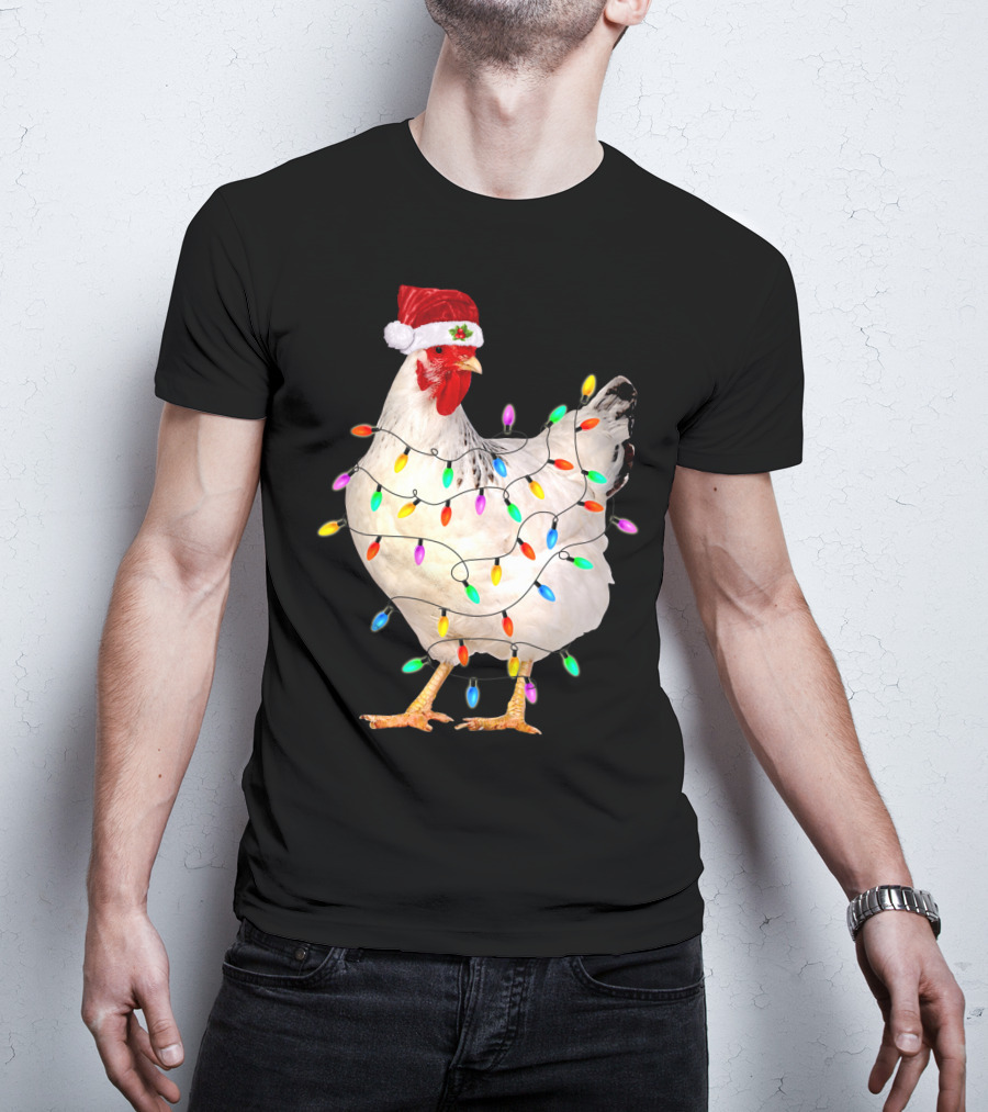 Chicken Light Christmas Santa Hat String Lights T-Shirt