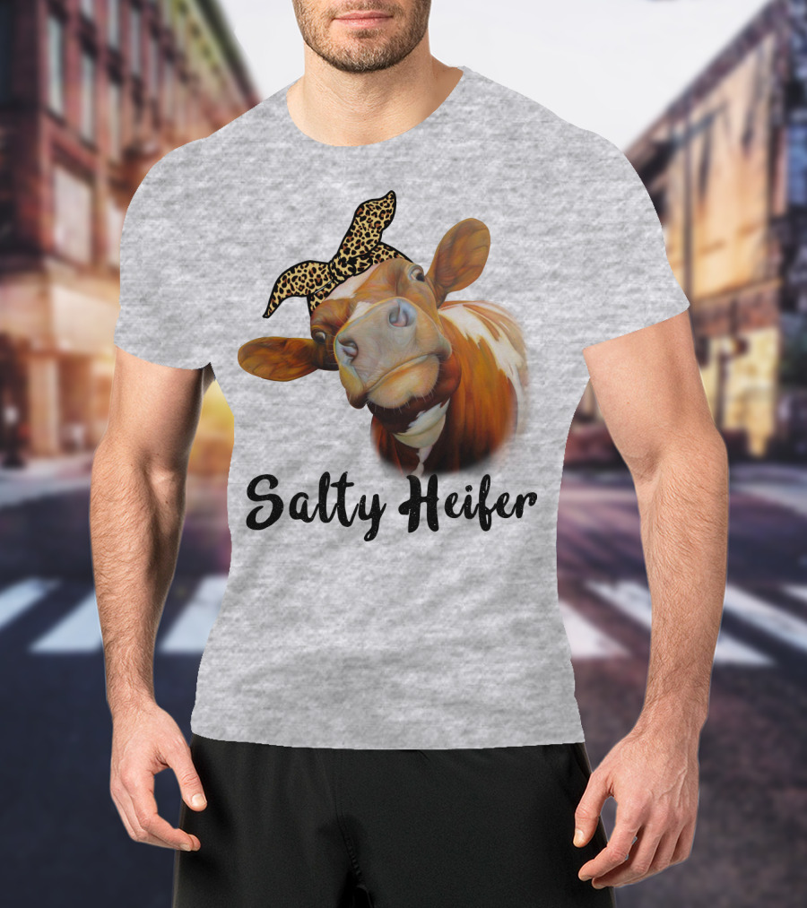 Salty Heifer Leopard Headband Cow T-Shirt