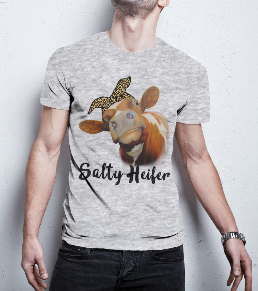 Salty Heifer Leopard Headband Cow T-Shirt