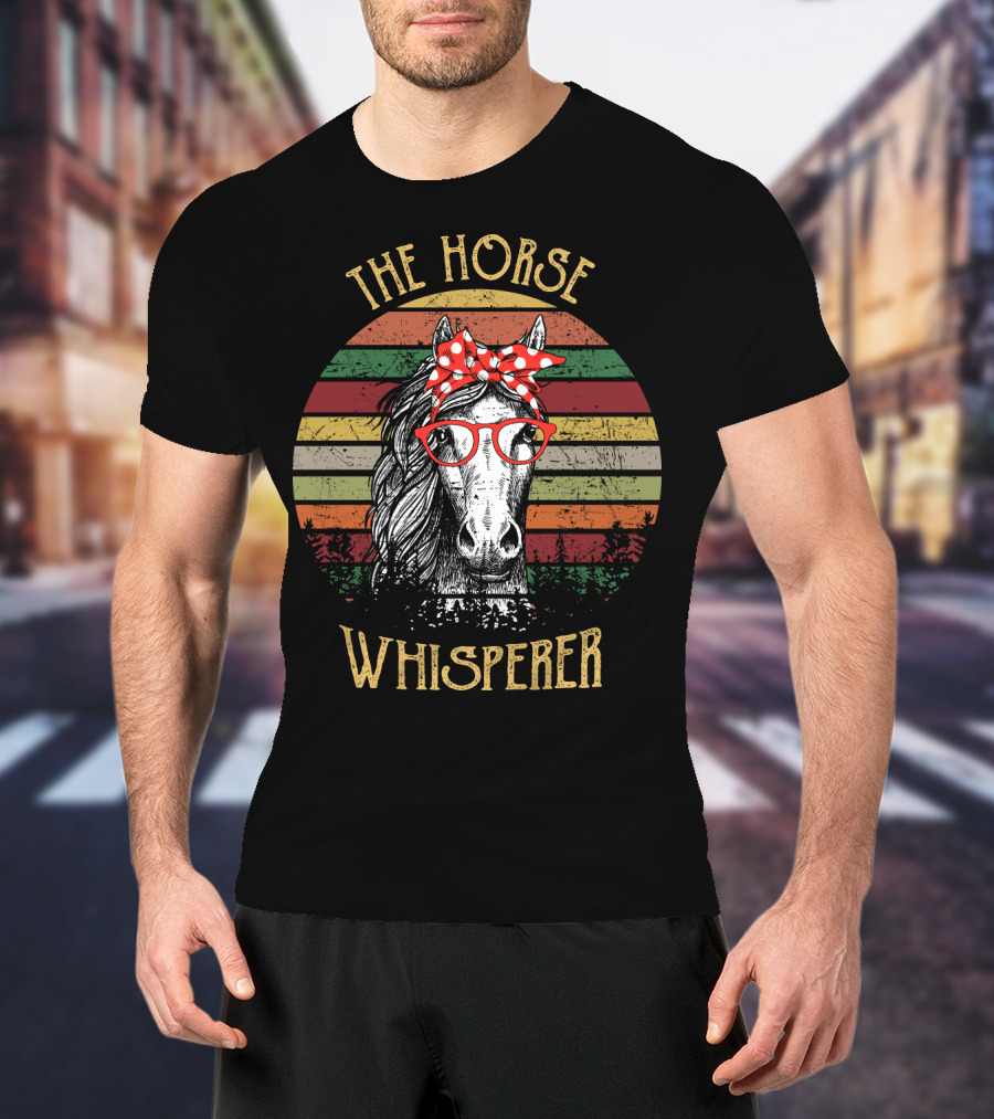The Horse Whisperer Vintage Style Retro Stripes Horse With Glasses And Bow T-Shirt