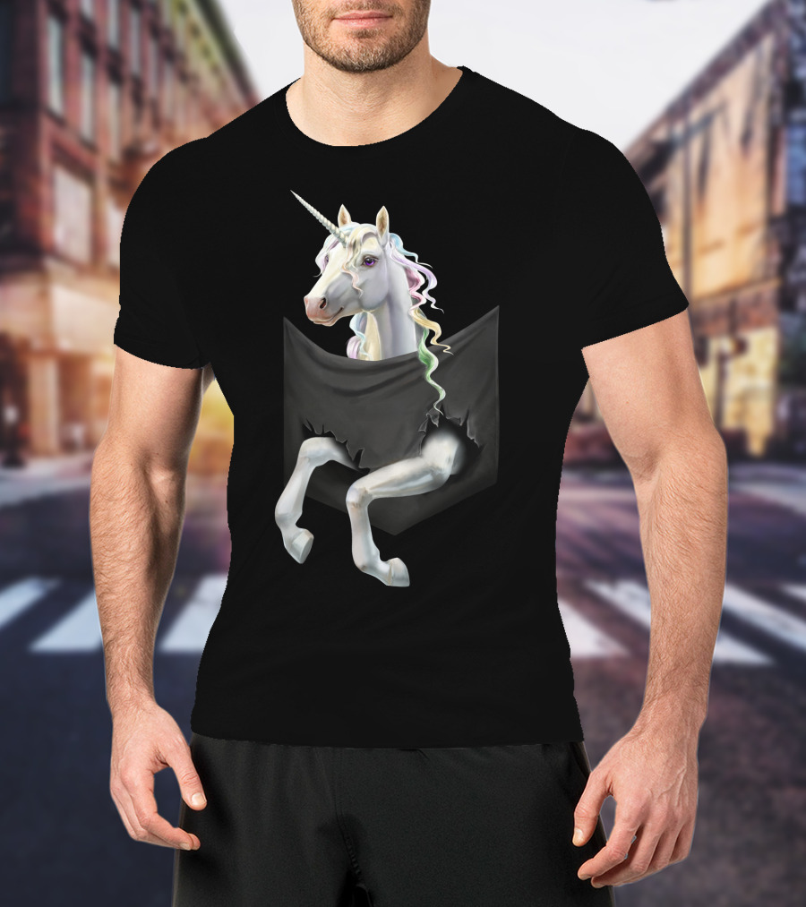 Unicorn Peeking From Torn Pocket T-Shirt