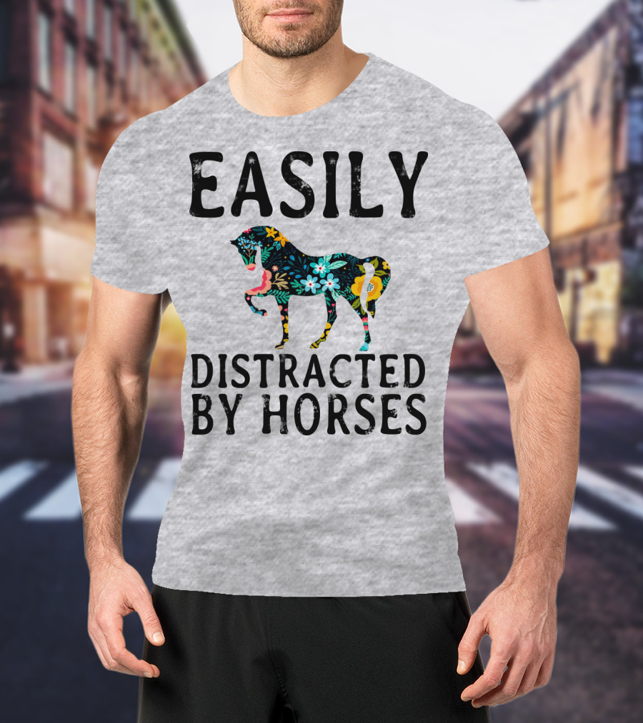 Easily Distracted By Horses Floral T-Shirt