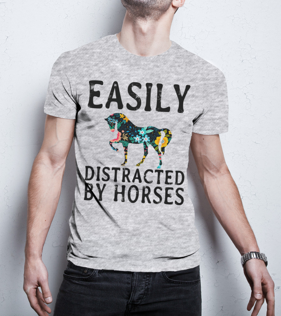 Easily Distracted By Horses Floral T-Shirt
