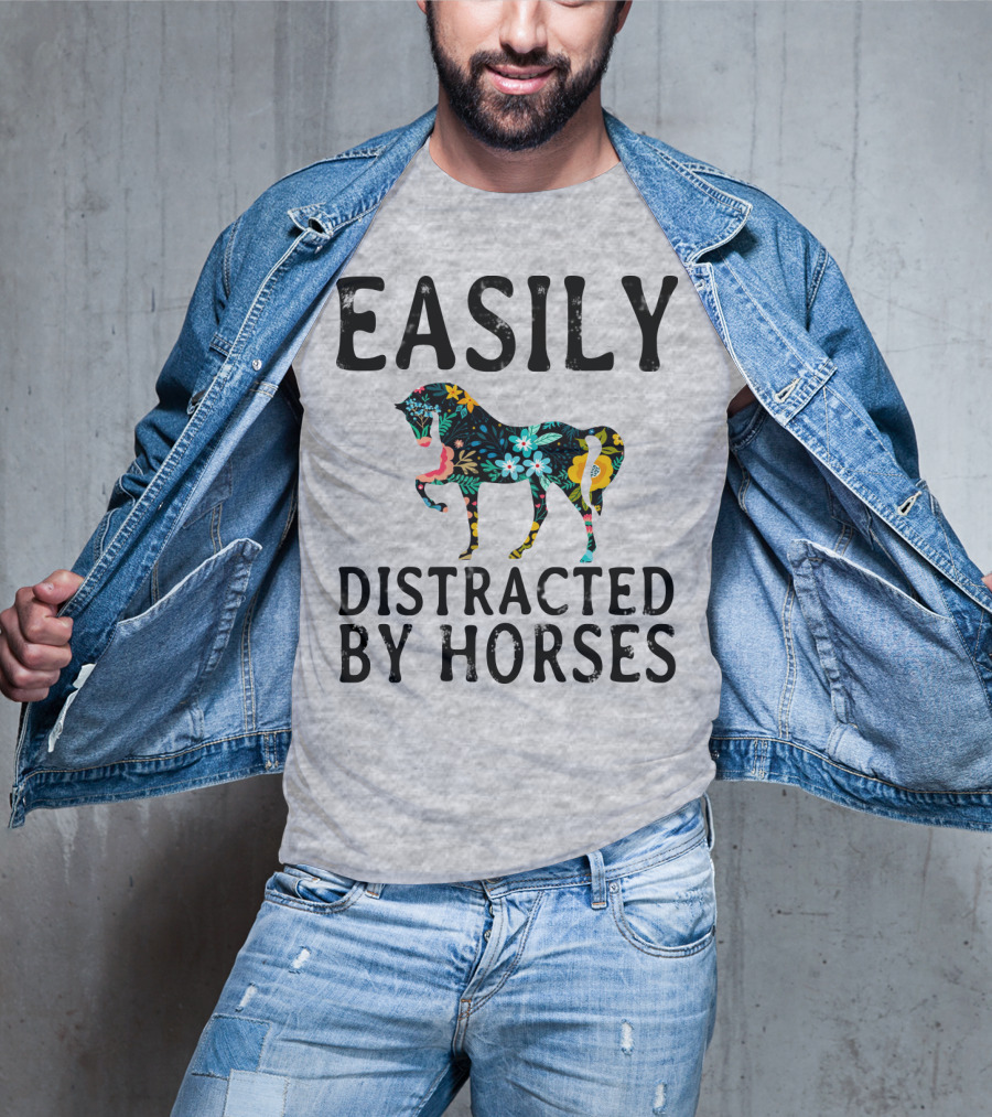Easily Distracted By Horses Floral T-Shirt