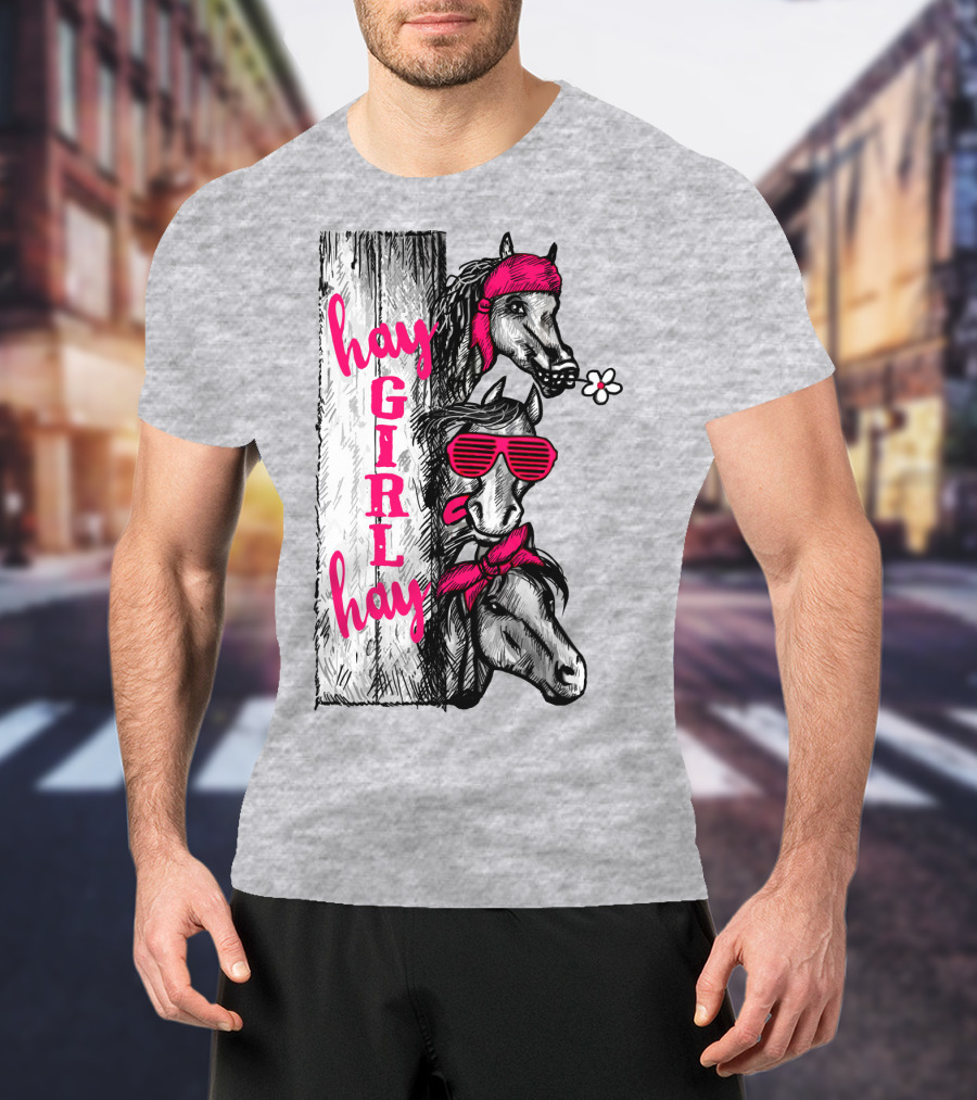 Hay GIRL Hay Funny Horse Trio With Bandanas And Sunglasses T-Shirt