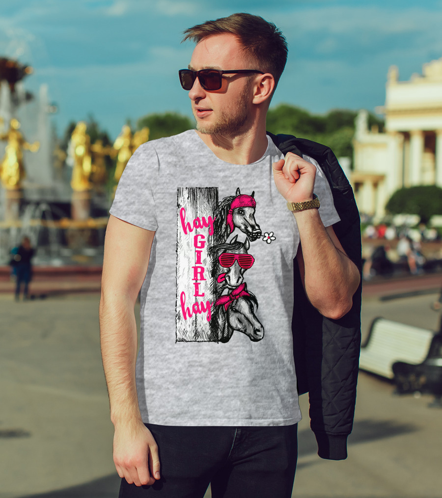 Hay GIRL Hay Funny Horse Trio With Bandanas And Sunglasses T-Shirt