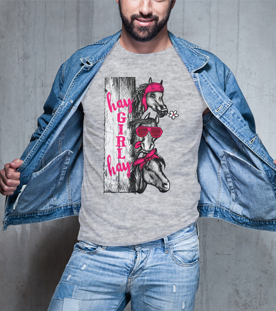 Hay GIRL Hay Funny Horse Trio With Bandanas And Sunglasses T-Shirt