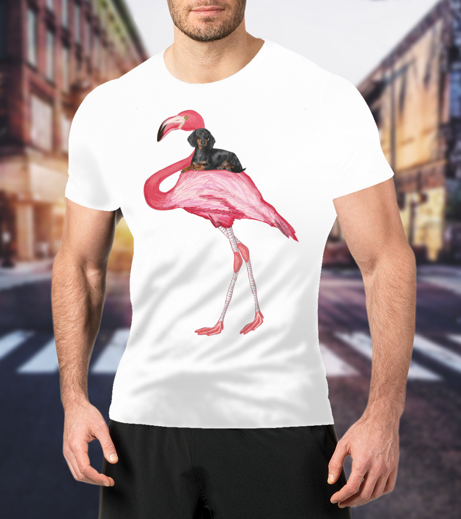 Flamingo And Dachshund Adventure T-Shirt