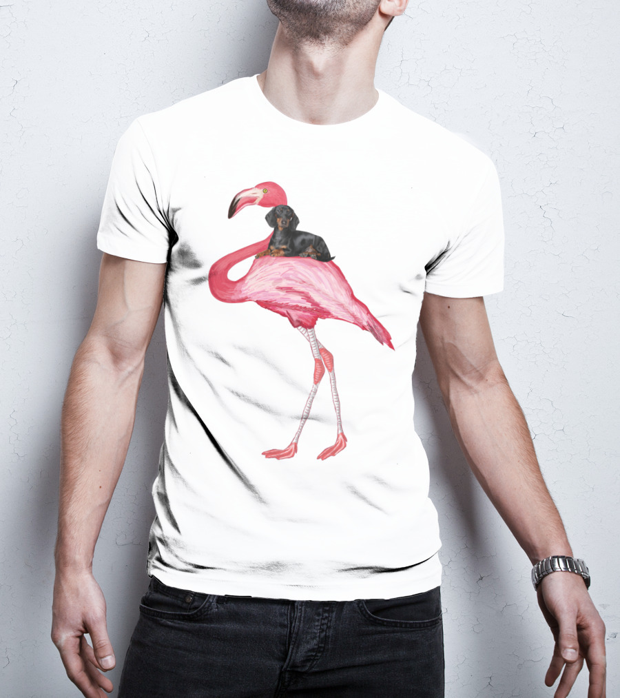 Flamingo And Dachshund Adventure T-Shirt