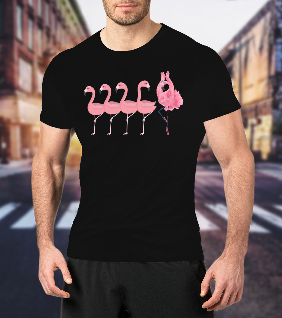 Ballet Flamingo IN Tutu And Slippers Amongst Flamingos T-Shirt
