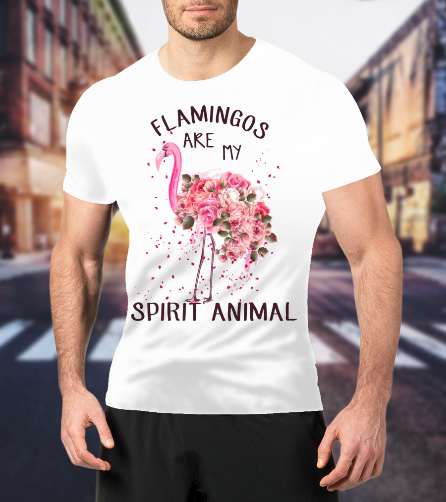 Flamingos Are My Spirit Animal Floral Flamingo Roses T-Shirt