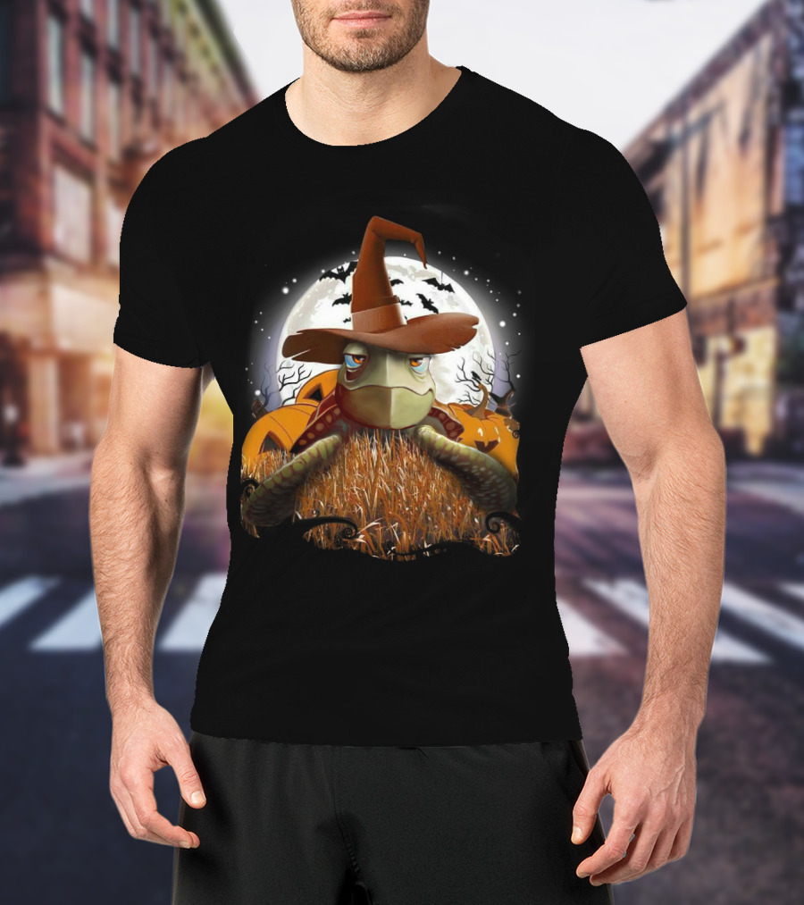 Halloween Turtle In Witch Hat Moonlit Pumpkin Patch T-Shirt