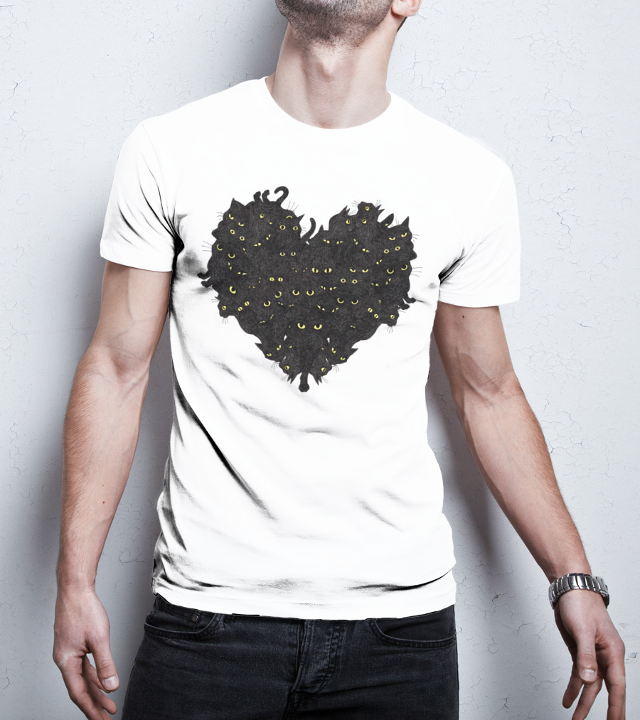 Cats Heartful Black Cats Yellow Eyes T-Shirt