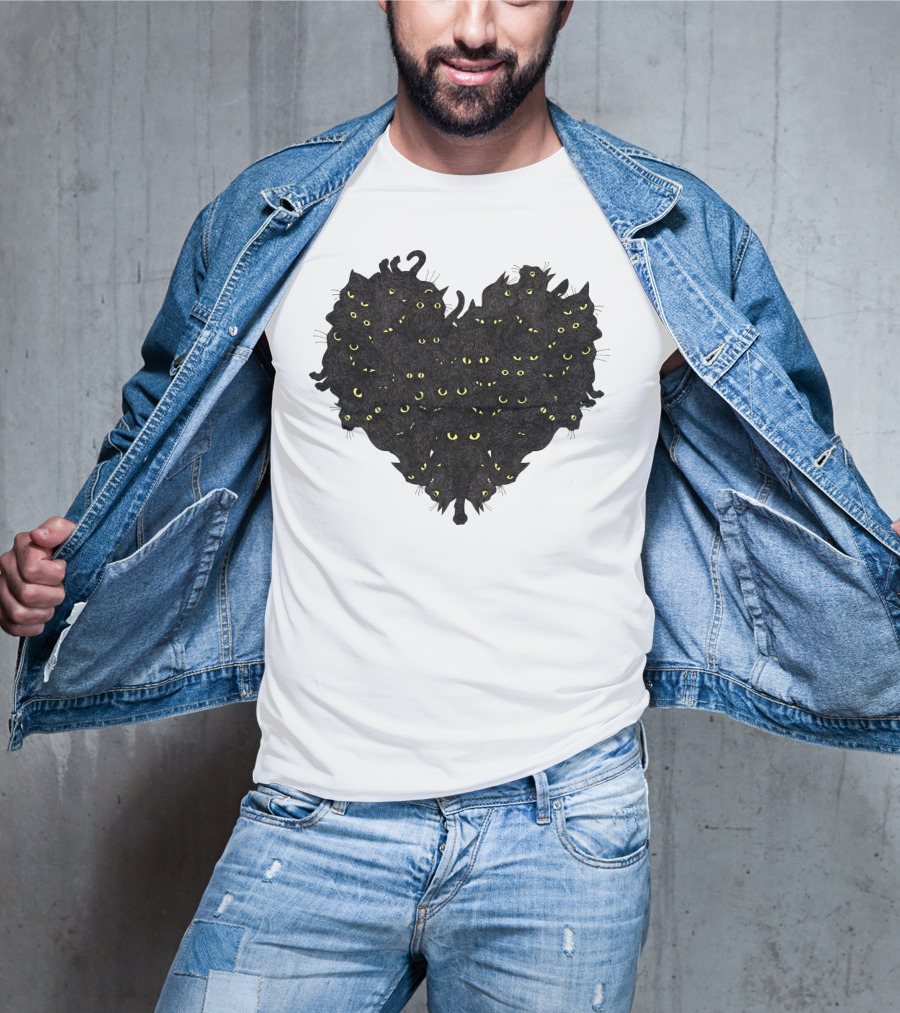 Cats Heartful Black Cats Yellow Eyes T-Shirt