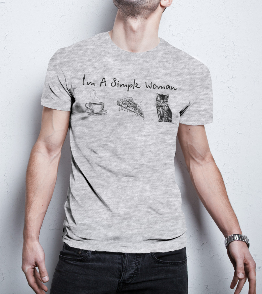 I'm A Simple Woman Coffee Pizza Cat T-Shirt