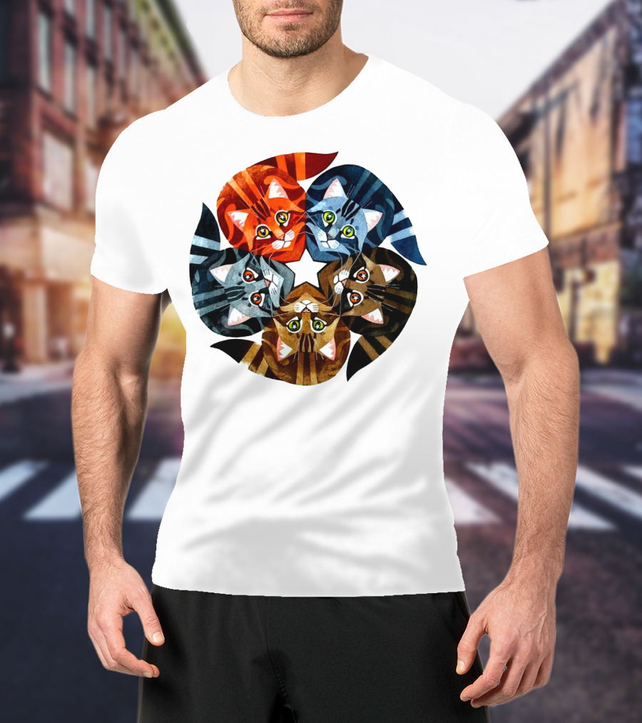 Cat Star Kaleidoscope With Five Colorful Cats In A Circle T-Shirt