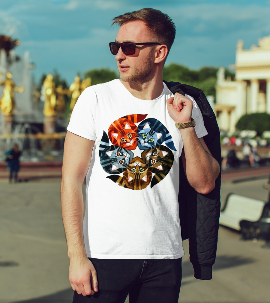 Cat Star Kaleidoscope With Five Colorful Cats In A Circle T-Shirt