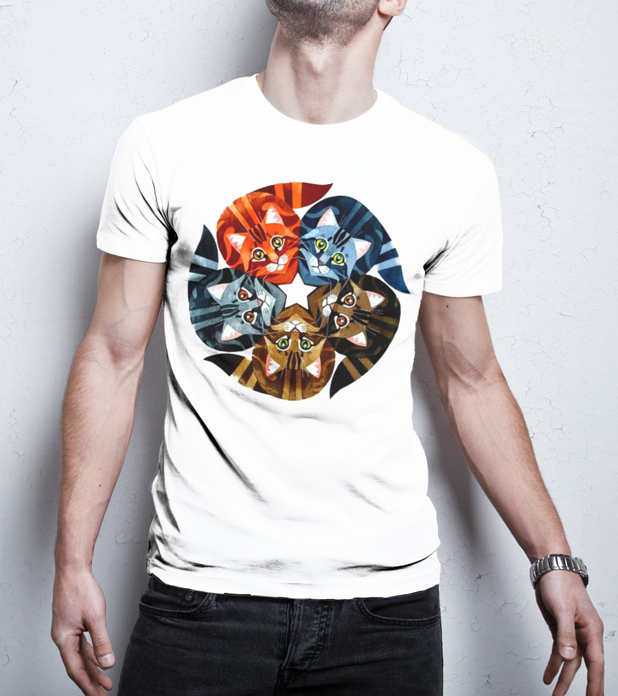 Cat Star Kaleidoscope With Five Colorful Cats In A Circle T-Shirt