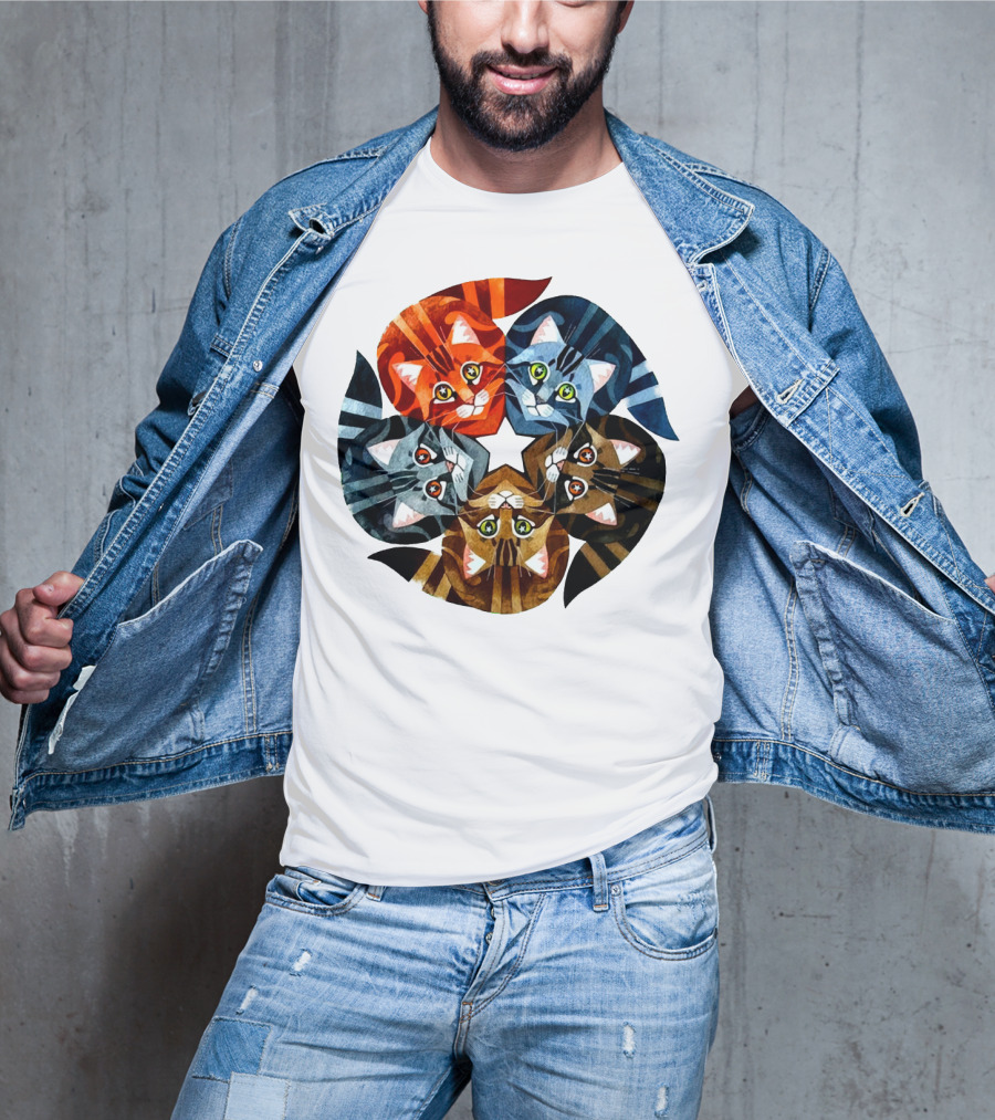 Cat Star Kaleidoscope With Five Colorful Cats In A Circle T-Shirt