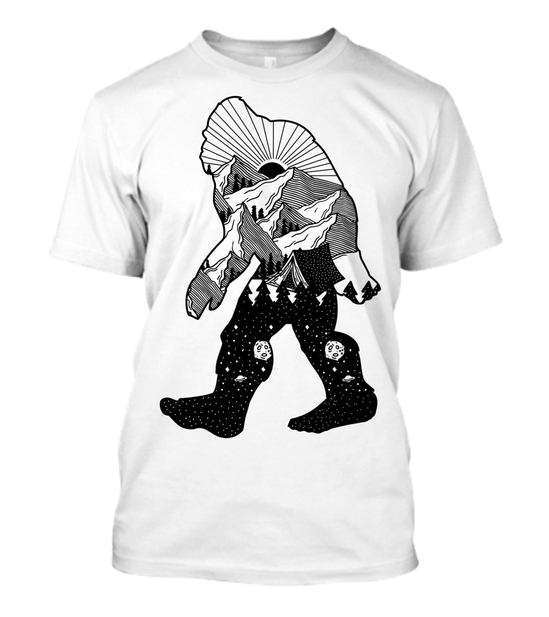 Bigfoot Mountain Landscape Cosmic Stars T-Shirt