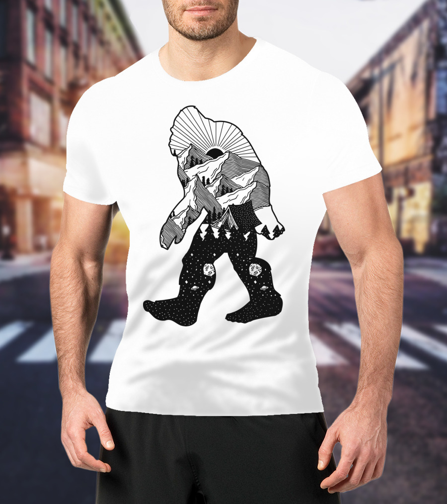 Bigfoot Mountain Landscape Cosmic Stars T-Shirt