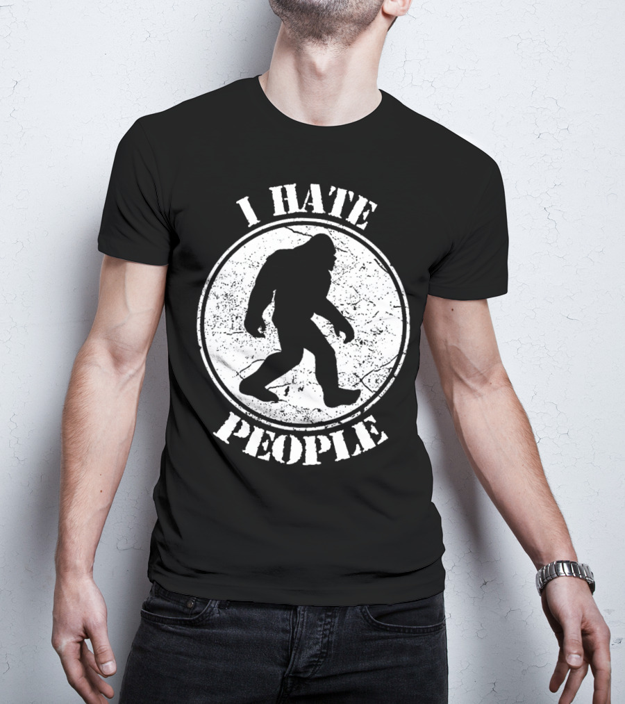 I Hate People Bigfoot Silhouette Walking In Circle T-Shirt