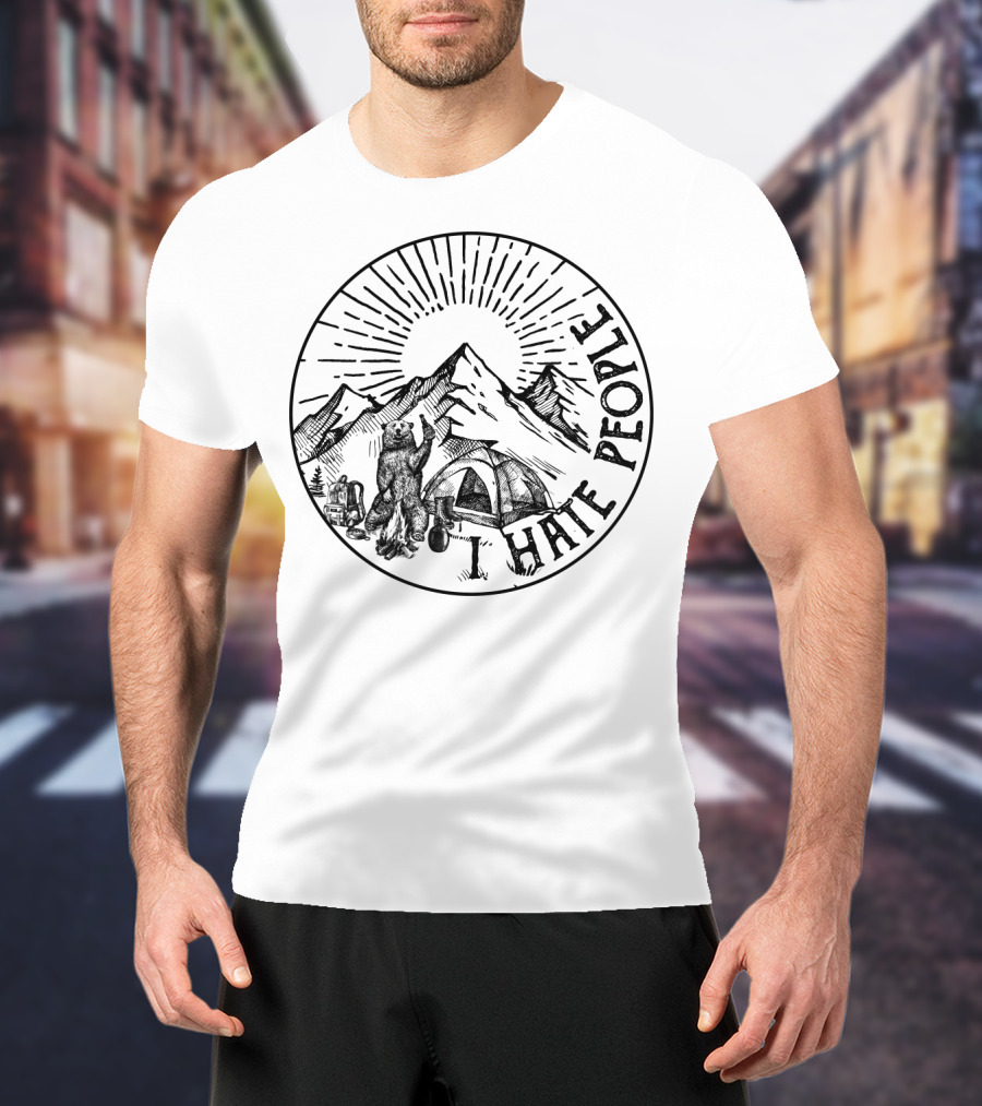 Bear Camping Mountains Hate People T-Shirt